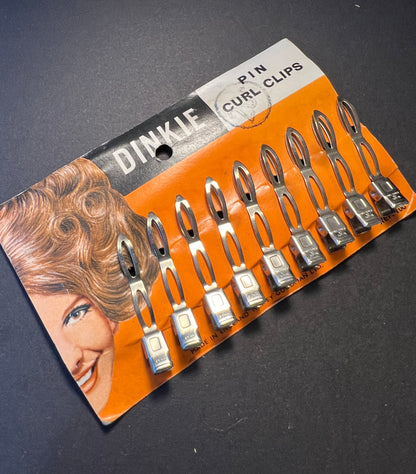 Set of 1950s "Dinkie Pin Curl Clips". 9 x 4.5cm long