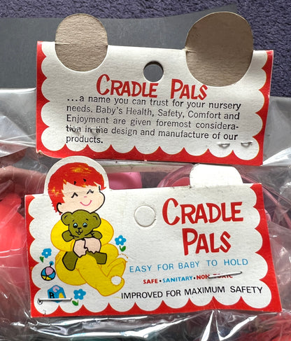 1970s CRADLE PALS Face Beaker with Hat Lid and  Squeaky Toy Made in Hong Kong