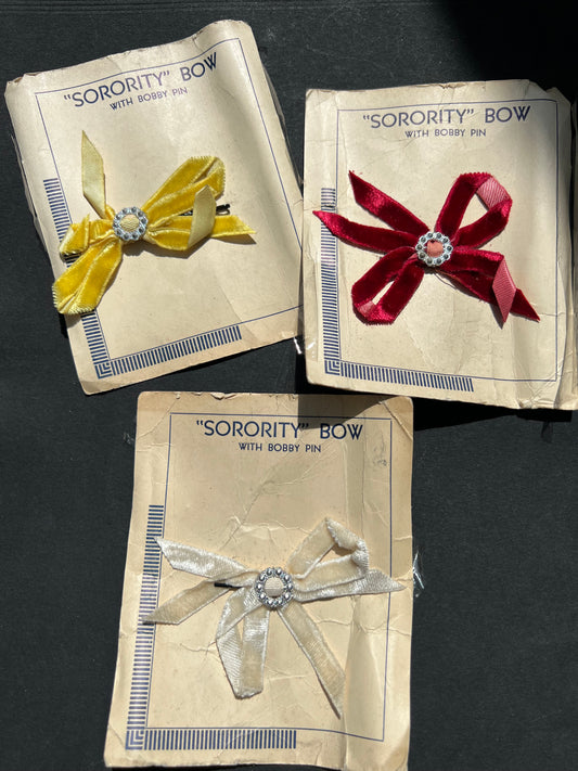 Vintage Velvet "SORORITY" BOW on a Bobby Pin