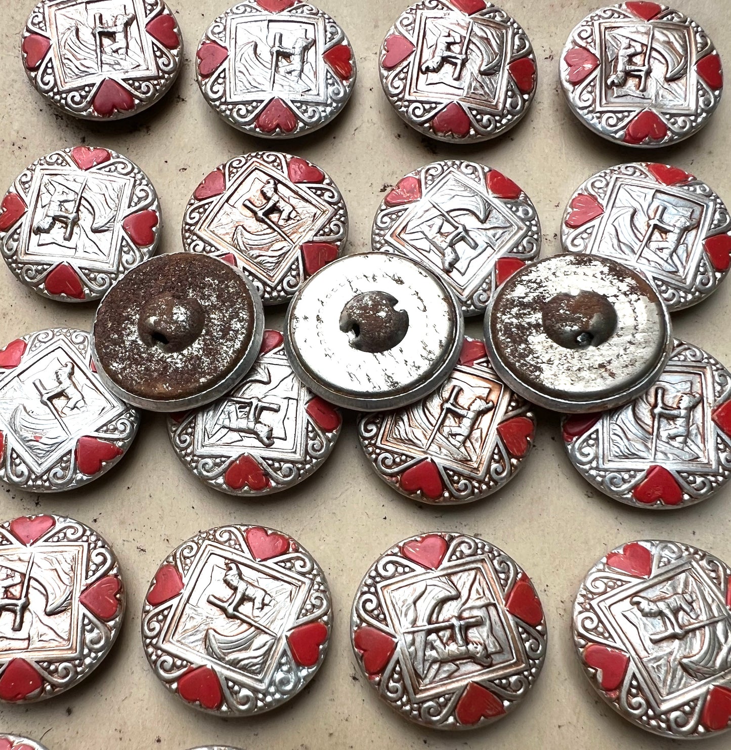 2 Sheets x 24 Vintage Rusty Backed Buttons