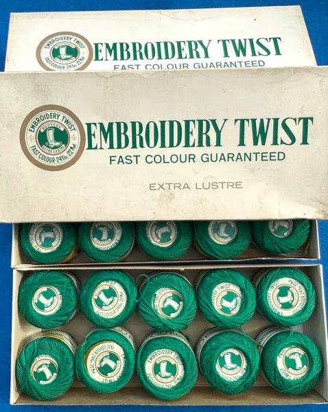2 Boxes of Vintage Green Embroidery or Darning Thread