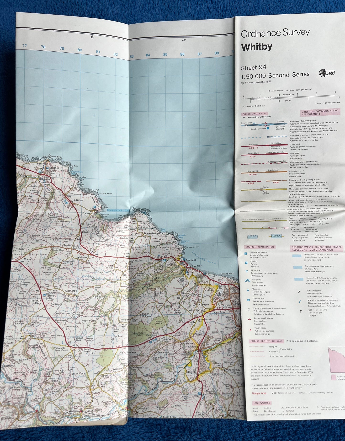 1976, 1983 or 1989 ORDNANCE SURVEY Map of WHITBY & Surrounding Area Sheet 94.