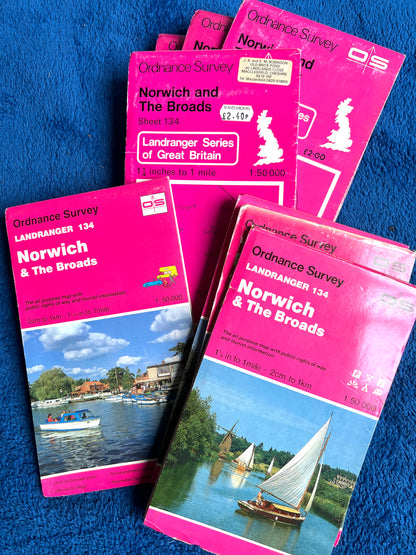 1974, 1980, 1989  or 1993 ORDNANCE SURVEY Map of Norwich & The Broads  Sheet 134