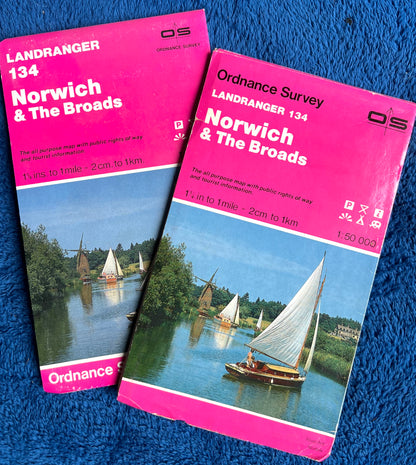 1974, 1980, 1989  or 1993 ORDNANCE SURVEY Map of Norwich & The Broads  Sheet 134