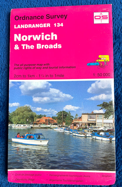 1974, 1980, 1989  or 1993 ORDNANCE SURVEY Map of Norwich & The Broads  Sheet 134