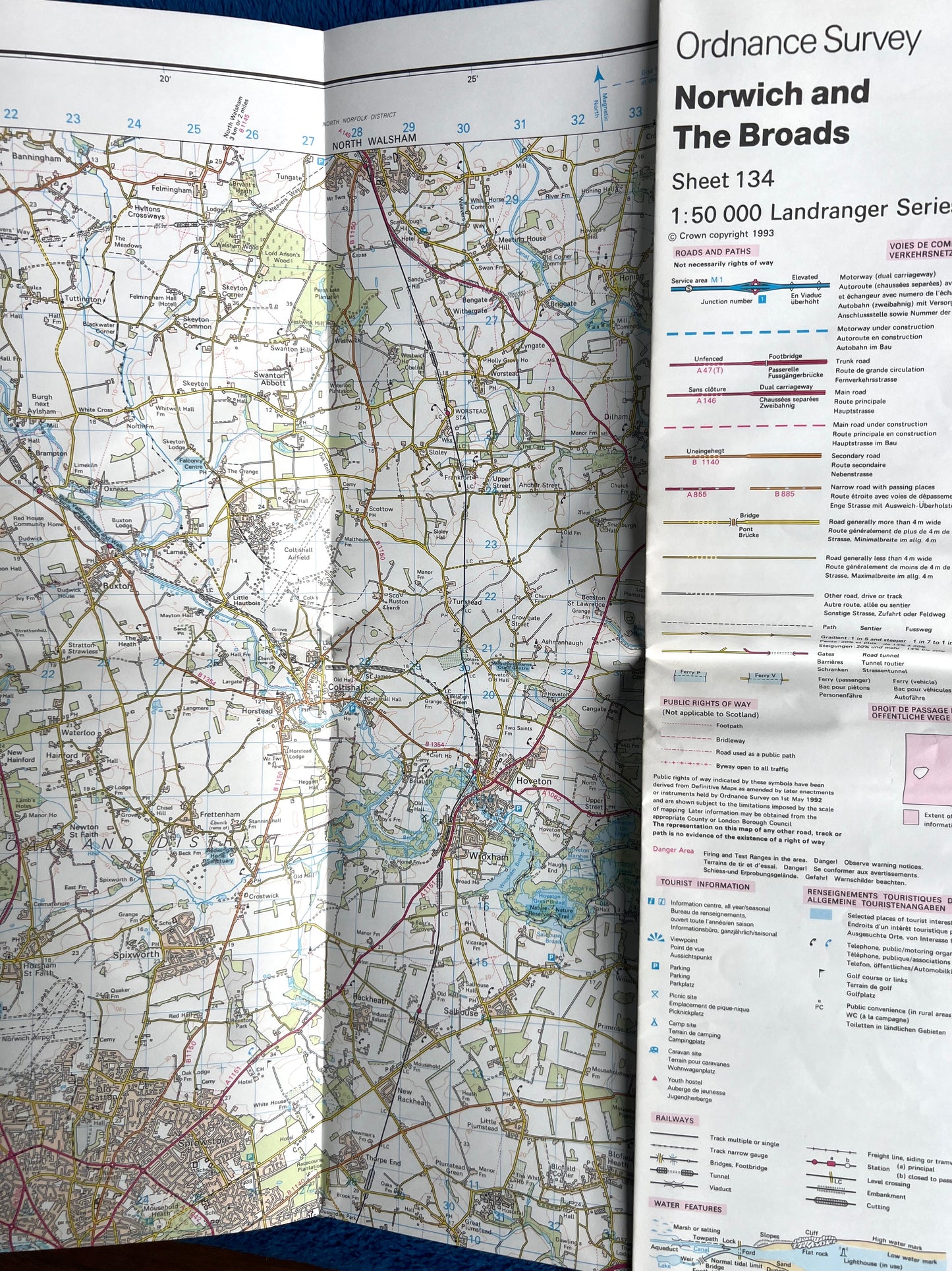 1974, 1980, 1989  or 1993 ORDNANCE SURVEY Map of Norwich & The Broads  Sheet 134