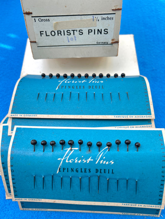 Vintage 12 Sheets of 12 Black Florist Pins 1.5   Made in Germany
