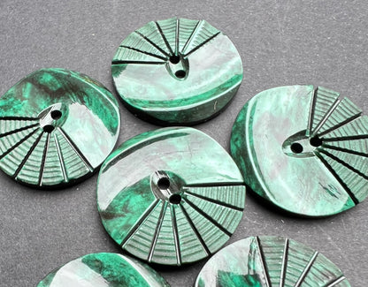 6 Forest Green 1930s Moulded and Carved  2.2cm Buttons