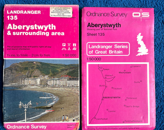 1974, 1980 or 1986 ORDNANCE SURVEY Map of ABERYSTWYTH & Surrounding Area. SHEET 135.