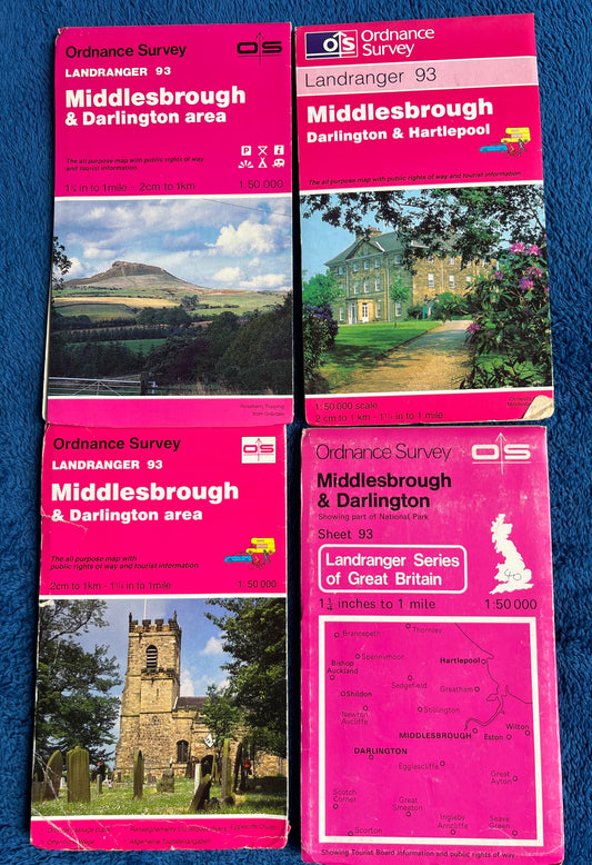 1983, 1985, 1991, 1995, or 1997 ORDNANCE SURVEY Map of MIDDLESBROUGH & DARLINGTON and Surrounding Area. SHEET 93.