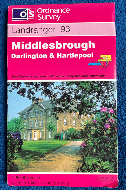 1983, 1985, 1991, 1995, or 1997 ORDNANCE SURVEY Map of MIDDLESBROUGH & DARLINGTON and Surrounding Area. SHEET 93.