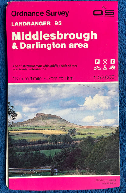 1983, 1985, 1991, 1995, or 1997 ORDNANCE SURVEY Map of MIDDLESBROUGH & DARLINGTON and Surrounding Area. SHEET 93.