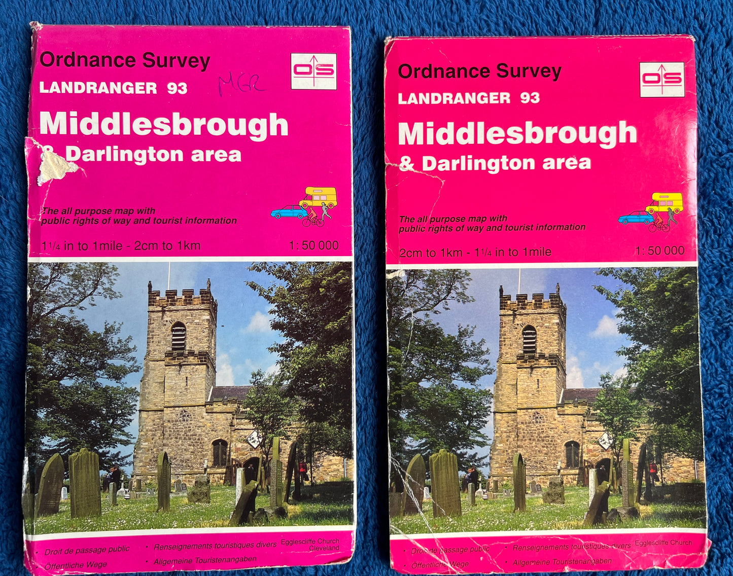 1983, 1985, 1991, 1995, or 1997 ORDNANCE SURVEY Map of MIDDLESBROUGH & DARLINGTON and Surrounding Area. SHEET 93.