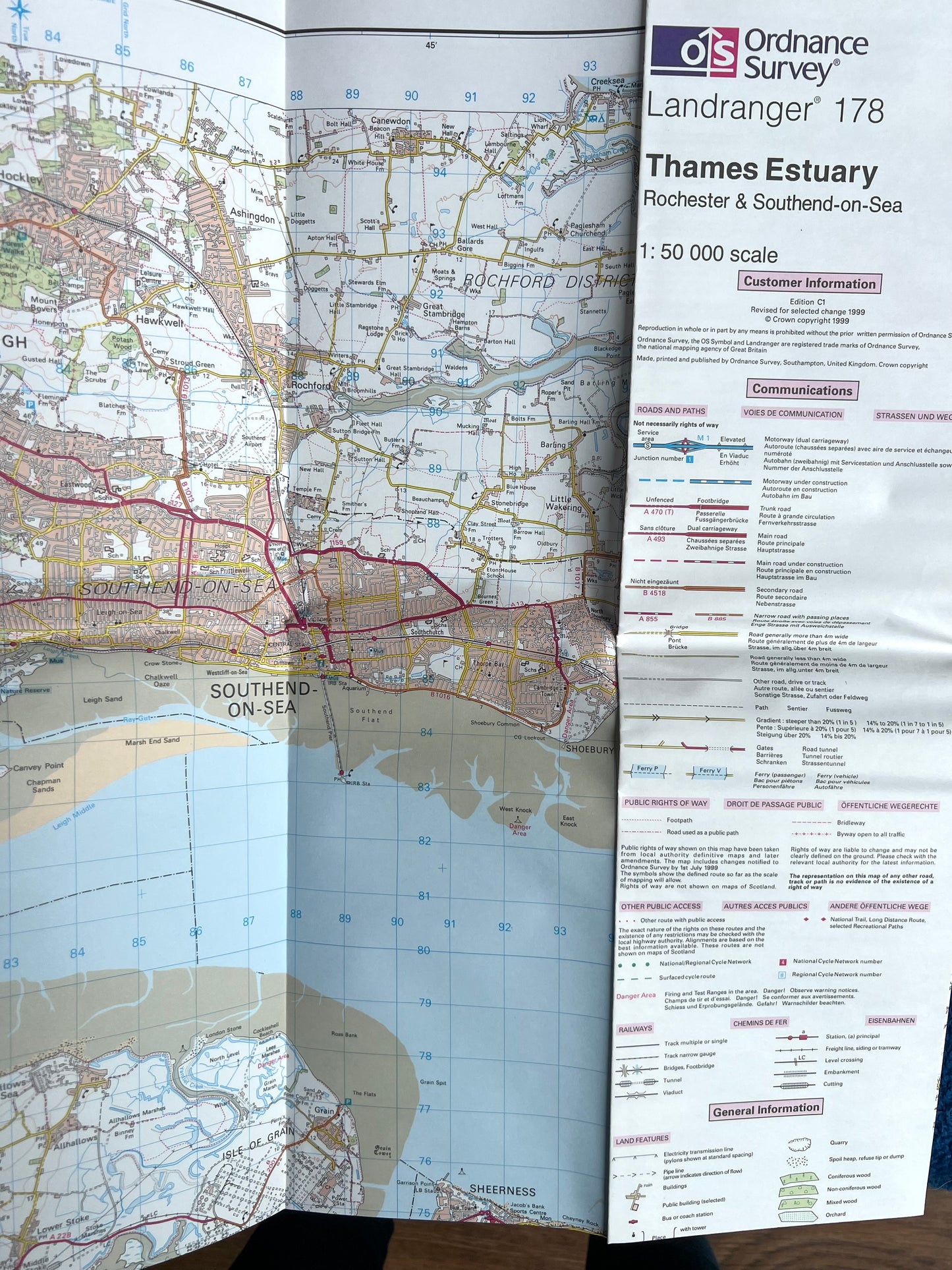 1974 to 1999 ORDNANCE SURVEY Map of THE THAMES ESTUARY SHEET 178
