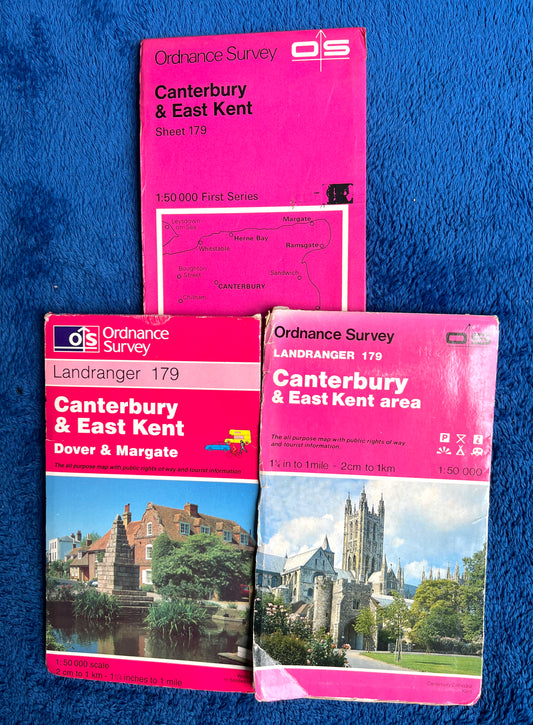 1970s - 90s Ordnance Survey Map of CANTERBURY + EAST KENT  1.25" to 1 Mile