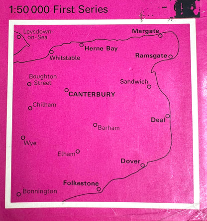 1970s - 90s Ordnance Survey Map of CANTERBURY + EAST KENT  1.25" to 1 Mile