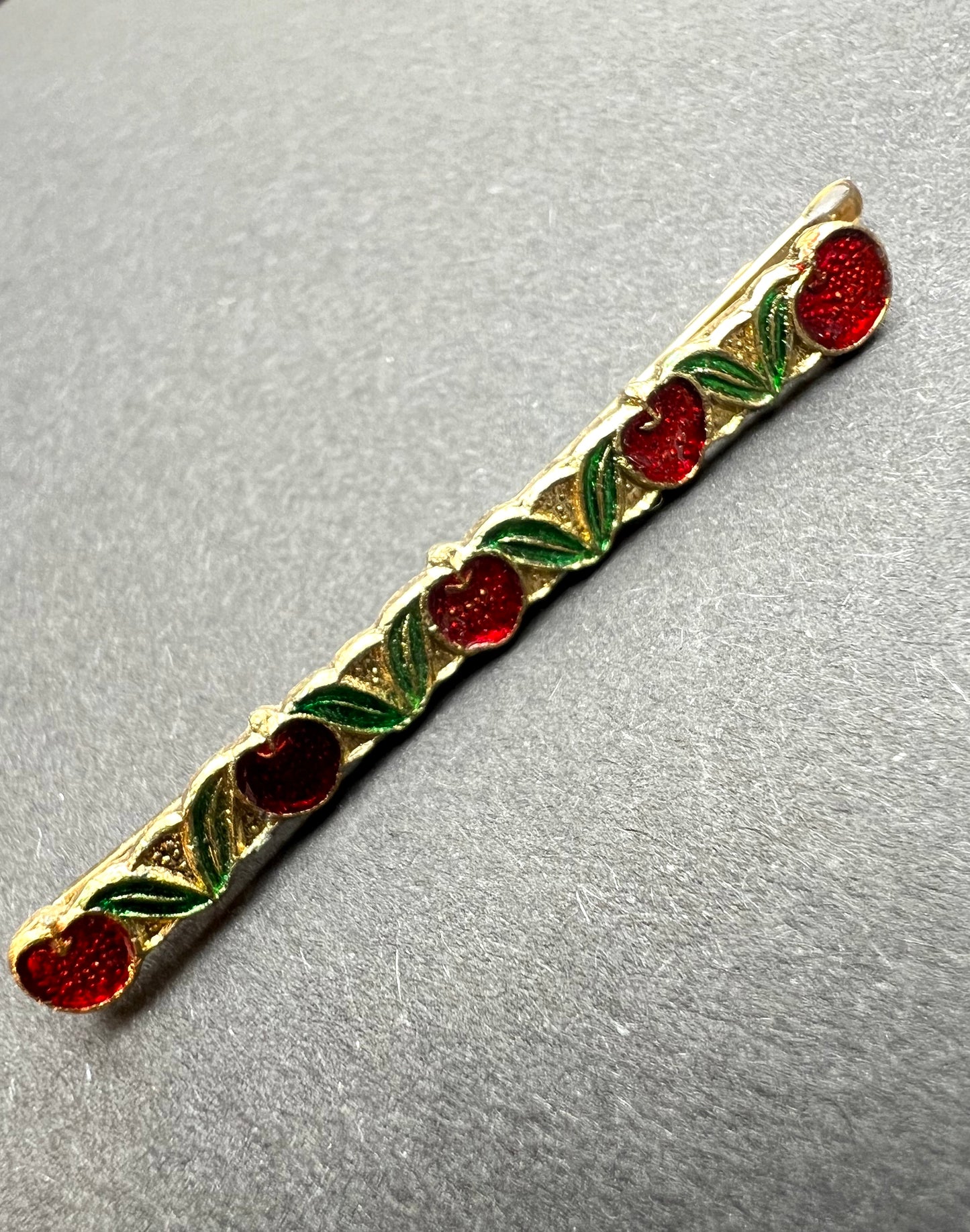 Delightful Vintage  Enamel Cherries Hair Grip