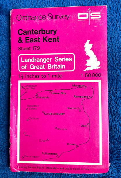 1970s - 90s Ordnance Survey Map of CANTERBURY + EAST KENT  1.25" to 1 Mile