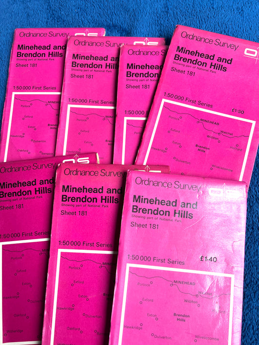 1970s + 80s Ordnance Survey Maps of MINEHEAD & BRENDON HILLS AREA  1.25" to 1 Mile