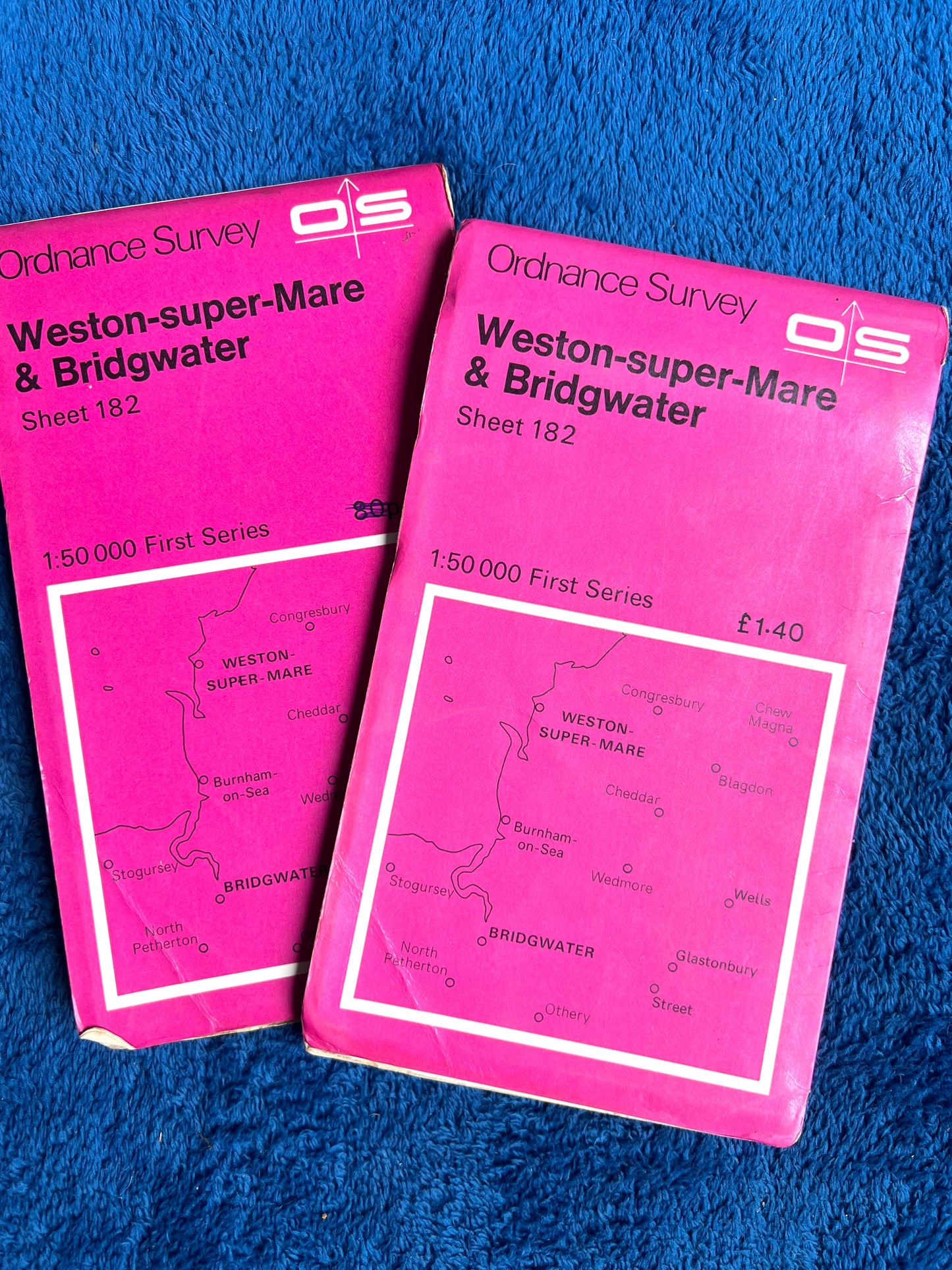 1970s + 80s Ordnance Survey Map of WESTON-SUPER-MARE & BRIDGEWATER AREA  1.25" to 1 Mile