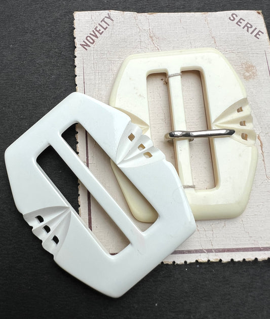 Lively 1940s French 6cm Belt Buckle Pure or Cream White for up to 4cm Belt