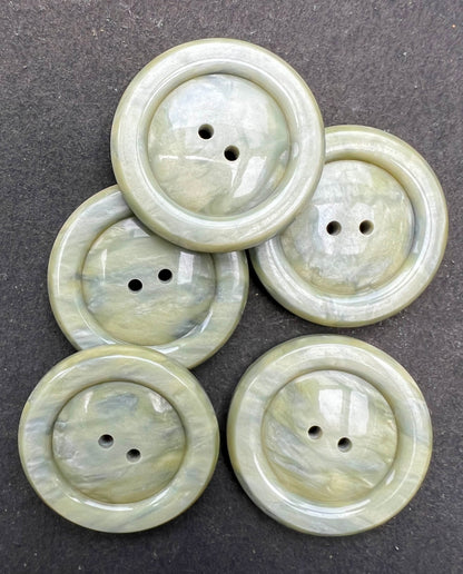 5 Chunky 3cm Vintage Marbled Soft Green Lucite Buttons