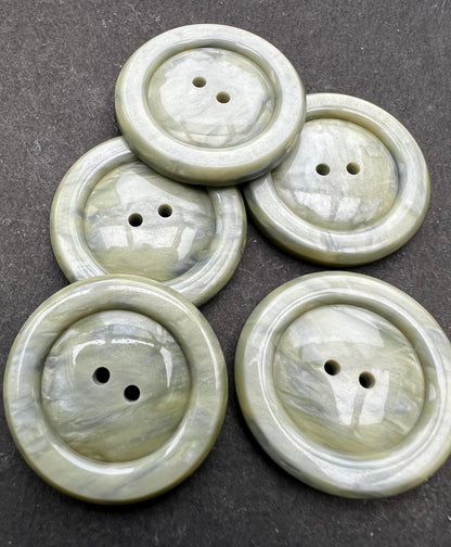 5 Chunky 3cm Vintage Marbled Soft Green Lucite Buttons