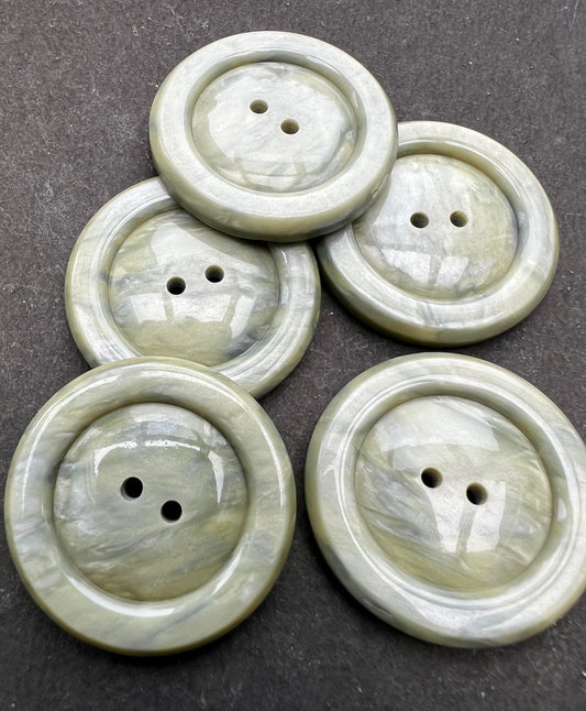 5 Chunky 3cm Vintage Marbled Soft Green Lucite Buttons
