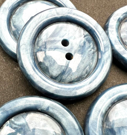 5 Chunky 3cm Vintage Marbled Perol Blue Lucite Buttons