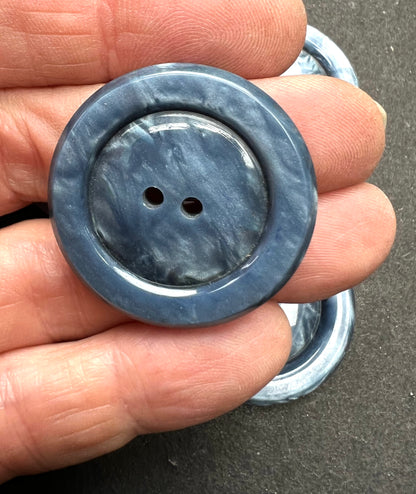 5 Chunky 3cm Vintage Marbled Perol Blue Lucite Buttons
