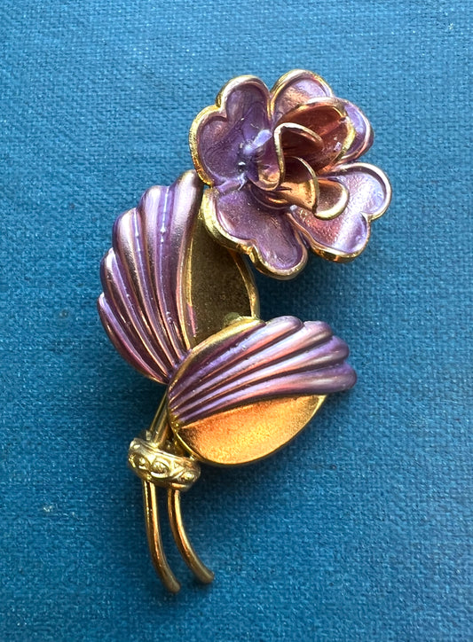 Deco Shimmery Lilac and Gold Vintage Brooch