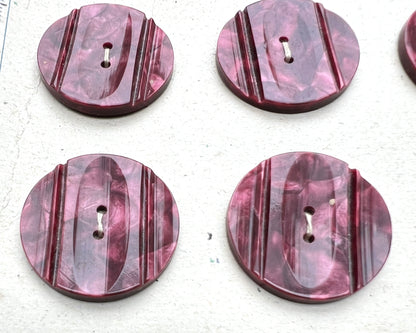 Sheet of 12 Vintage 2.6cm Marbled Plum Lucite Buttons.