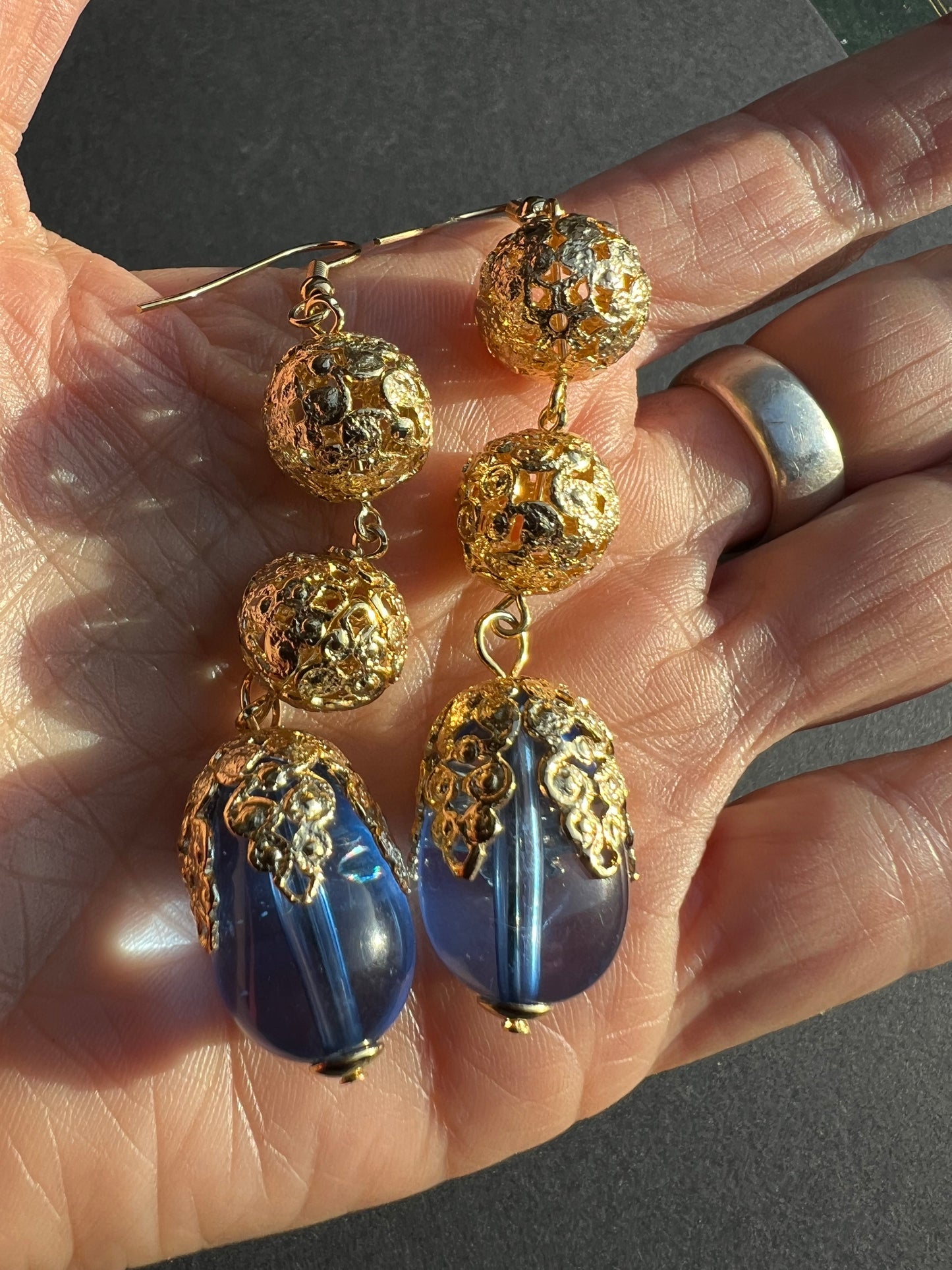 Wonderfully 1980s Blue and Gold Earrings