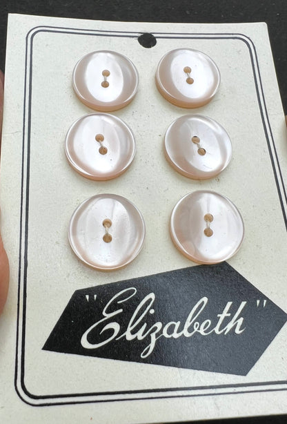 6 Vintage 1.6cm Shimmery Pale Pink Lucite Buttons.