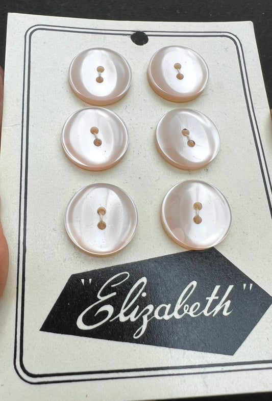 6 Vintage 1.6cm Shimmery Pale Pink Lucite Buttons.