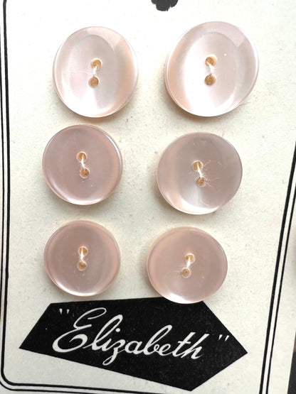 6 Vintage 1.6cm Shimmery Pale Pink Lucite Buttons.