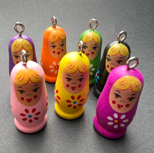 Painted Wooden Russian Doll 3cm Pendants  - Choice of Colours