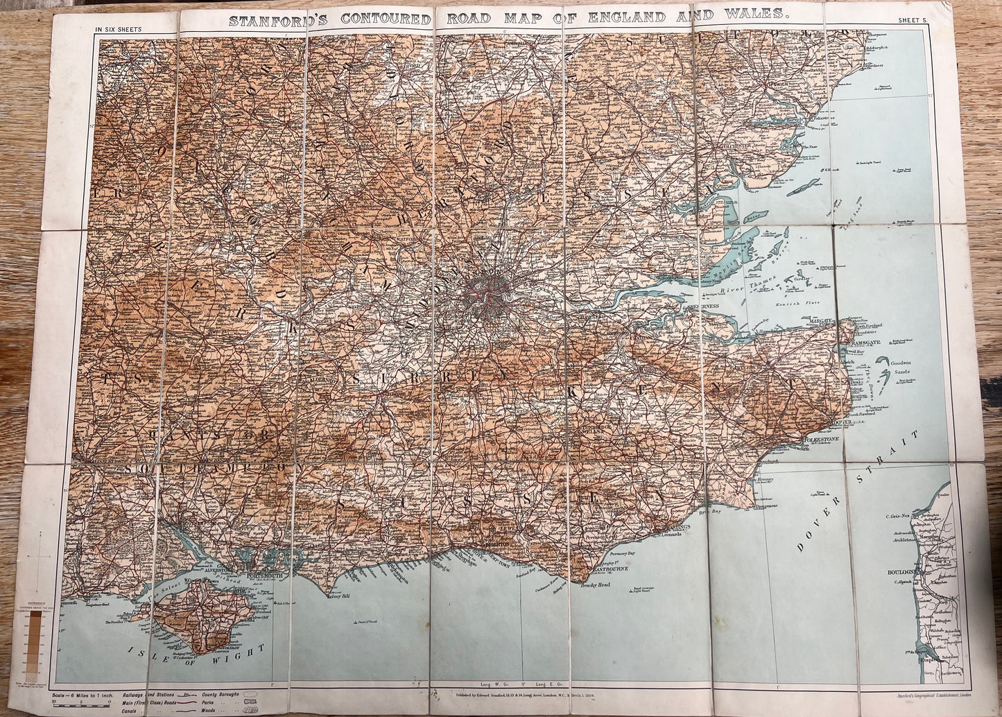 1909 Stanford's Map of SOUTH EAST ENGLAND (Sheet 5)