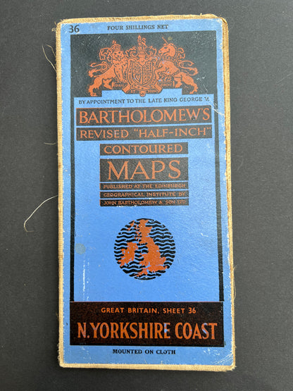 1945 Map of N Yorkshire Coast on Cloth (Sheet 36)