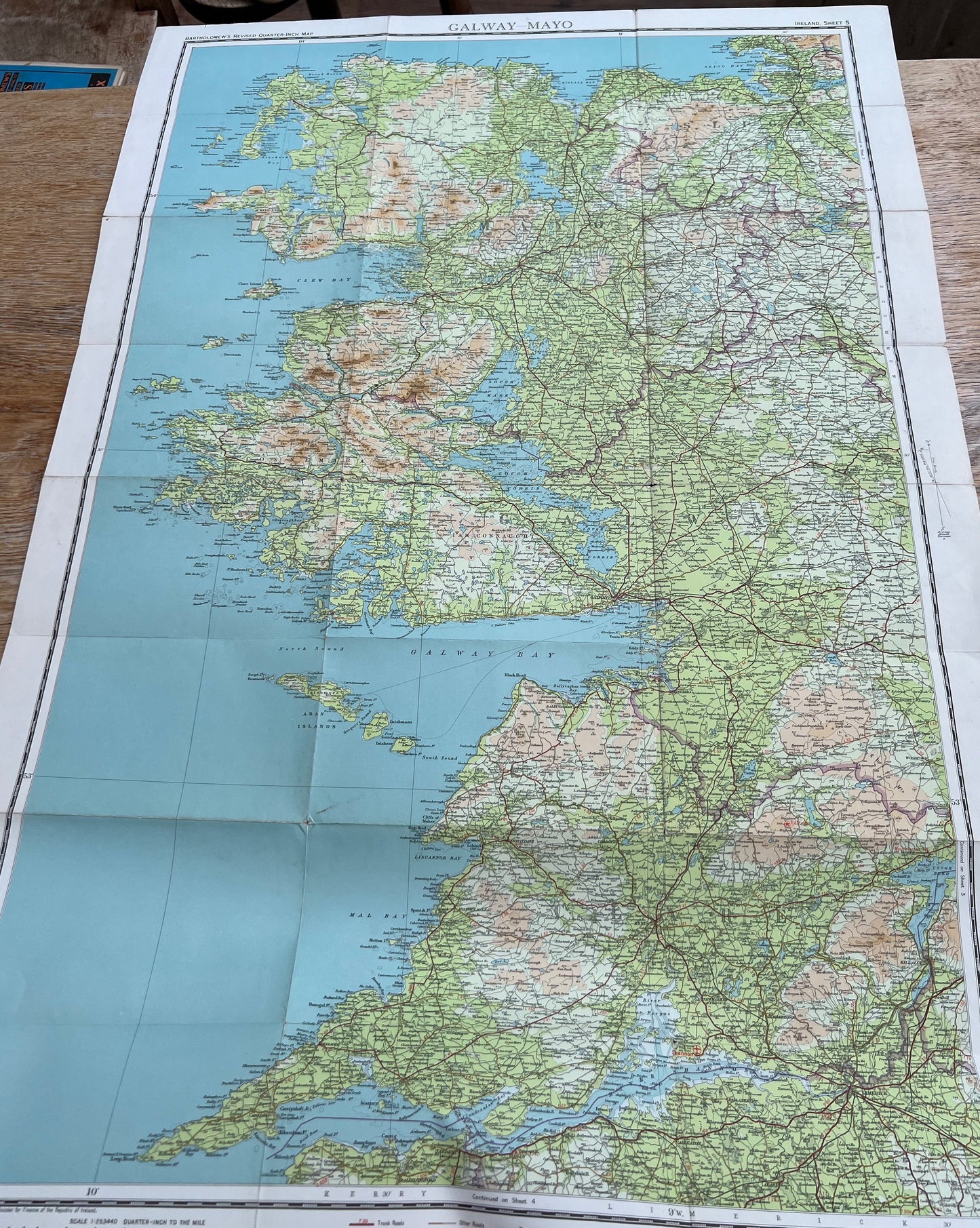 1940s Map of GALWAY & MAYO - Bartholomew’s 1/4"