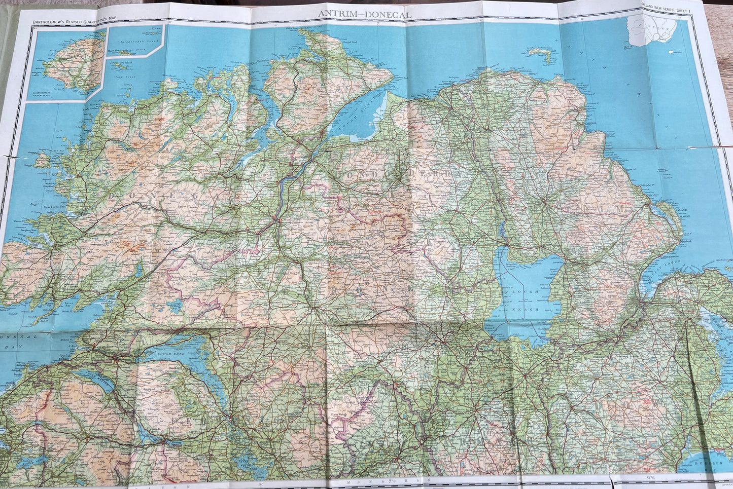 1940s Map of ANTRIM & DONEGAL - Bartholomew’s 1/4"