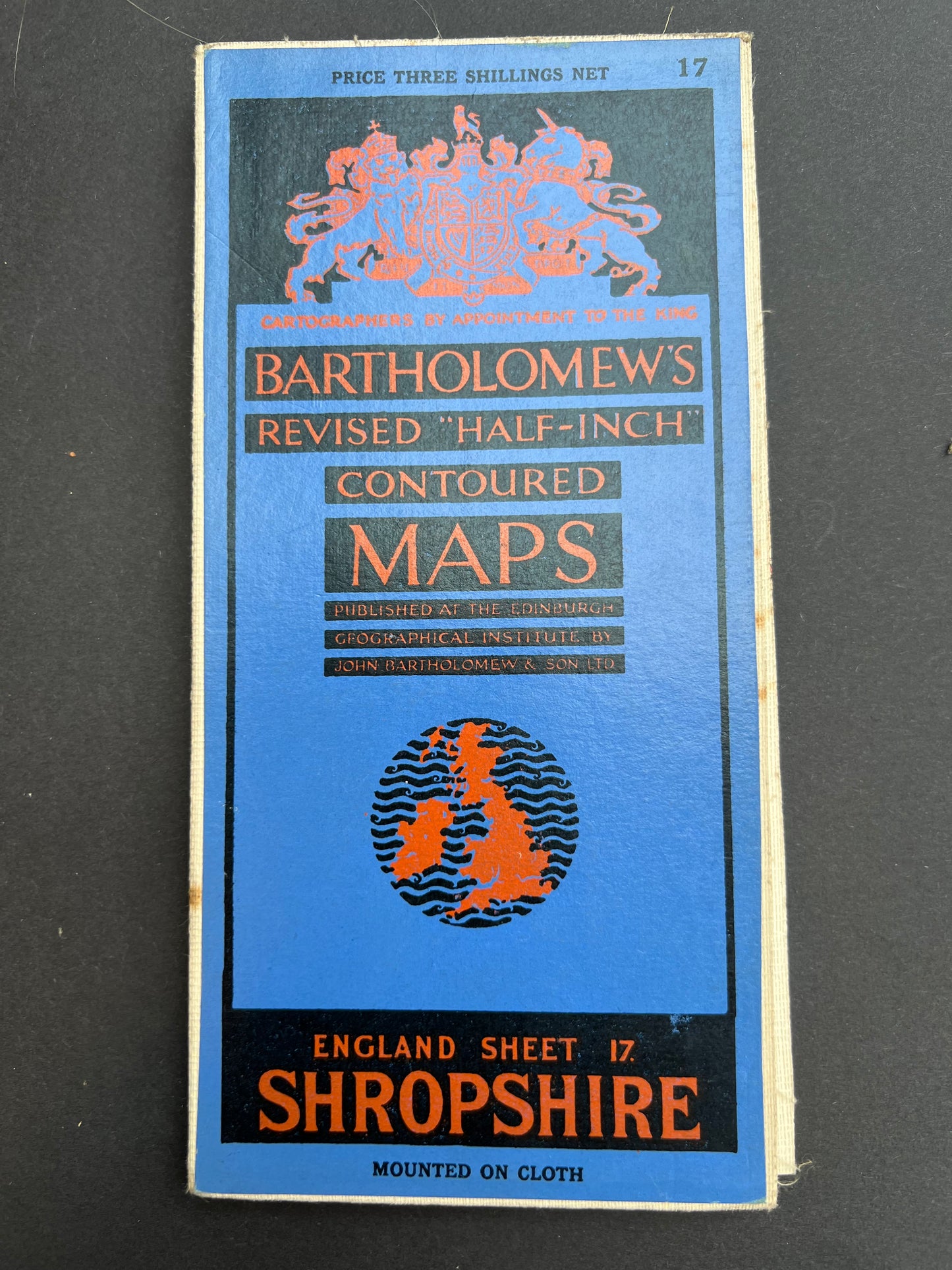 1930s/40s Bartholomews Map of SHROPSHIRE on Cloth