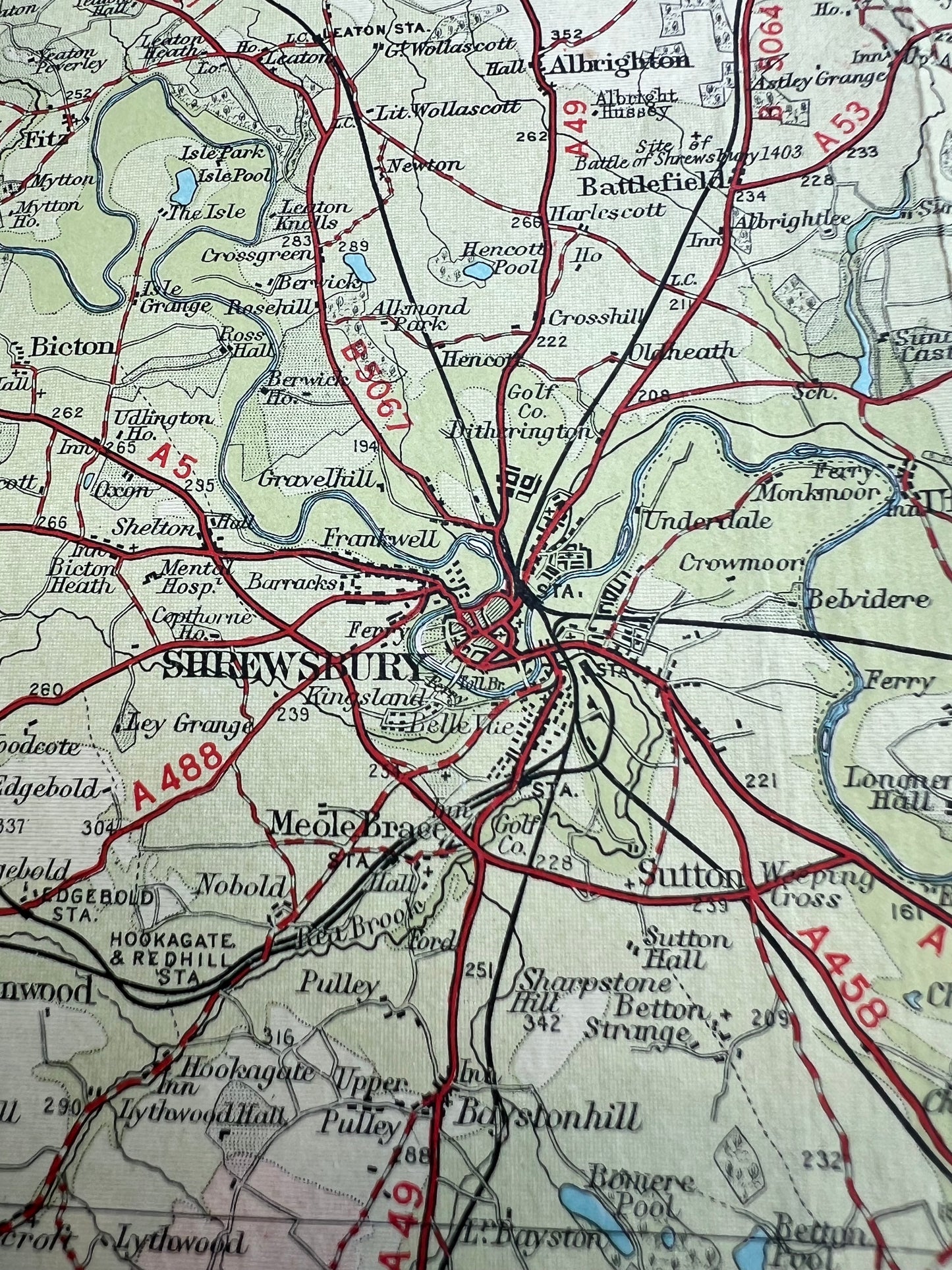 1930s/40s Bartholomews Map of SHROPSHIRE on Cloth