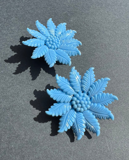 Calm Cornflower Blue Flower 1950s Clip-on Earrings 4cm tall.