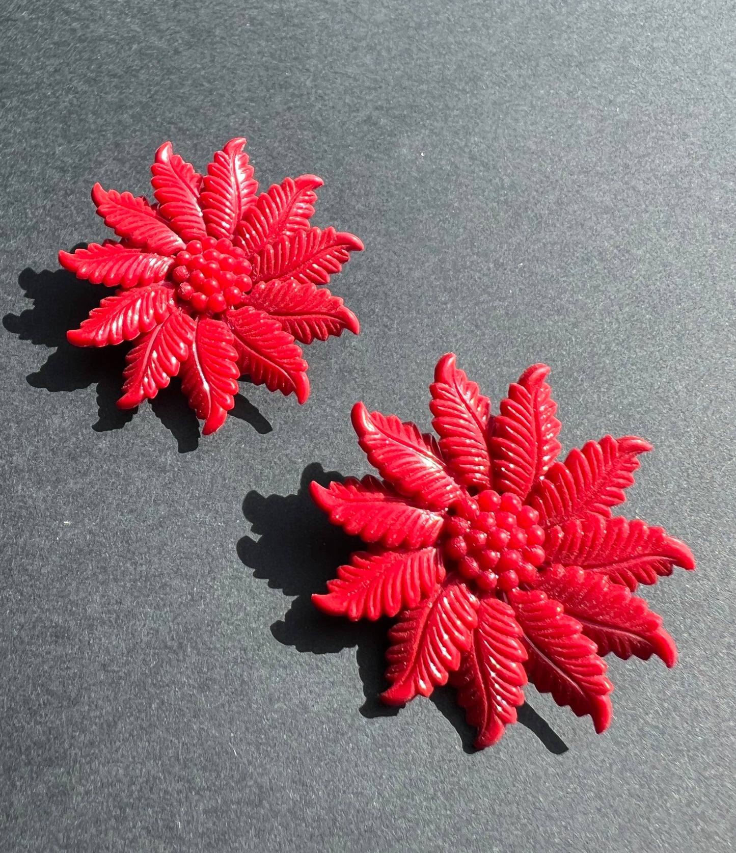 Dramatic Red Vintage Flower Clip-on Earrings