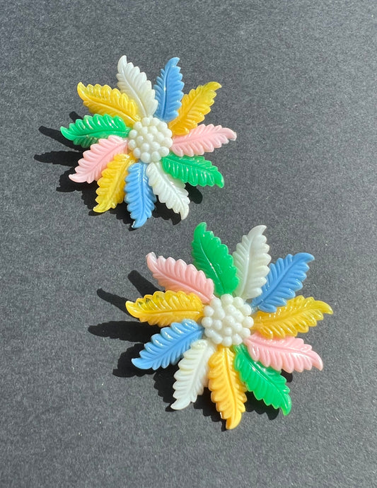 Optimistic Multicoloured Vintage Flower Clip-on Earrings