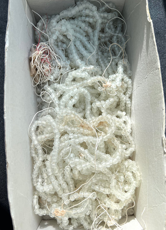 1.25kg of Vintage Strings of 3mm Hand Blown Clear Glass Beads (Some Broken Strings )