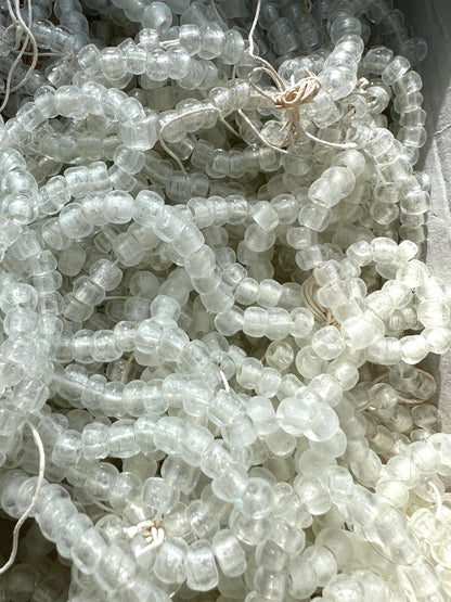1.25kg of Vintage Strings of 3mm Hand Blown Clear Glass Beads (Some Broken Strings )