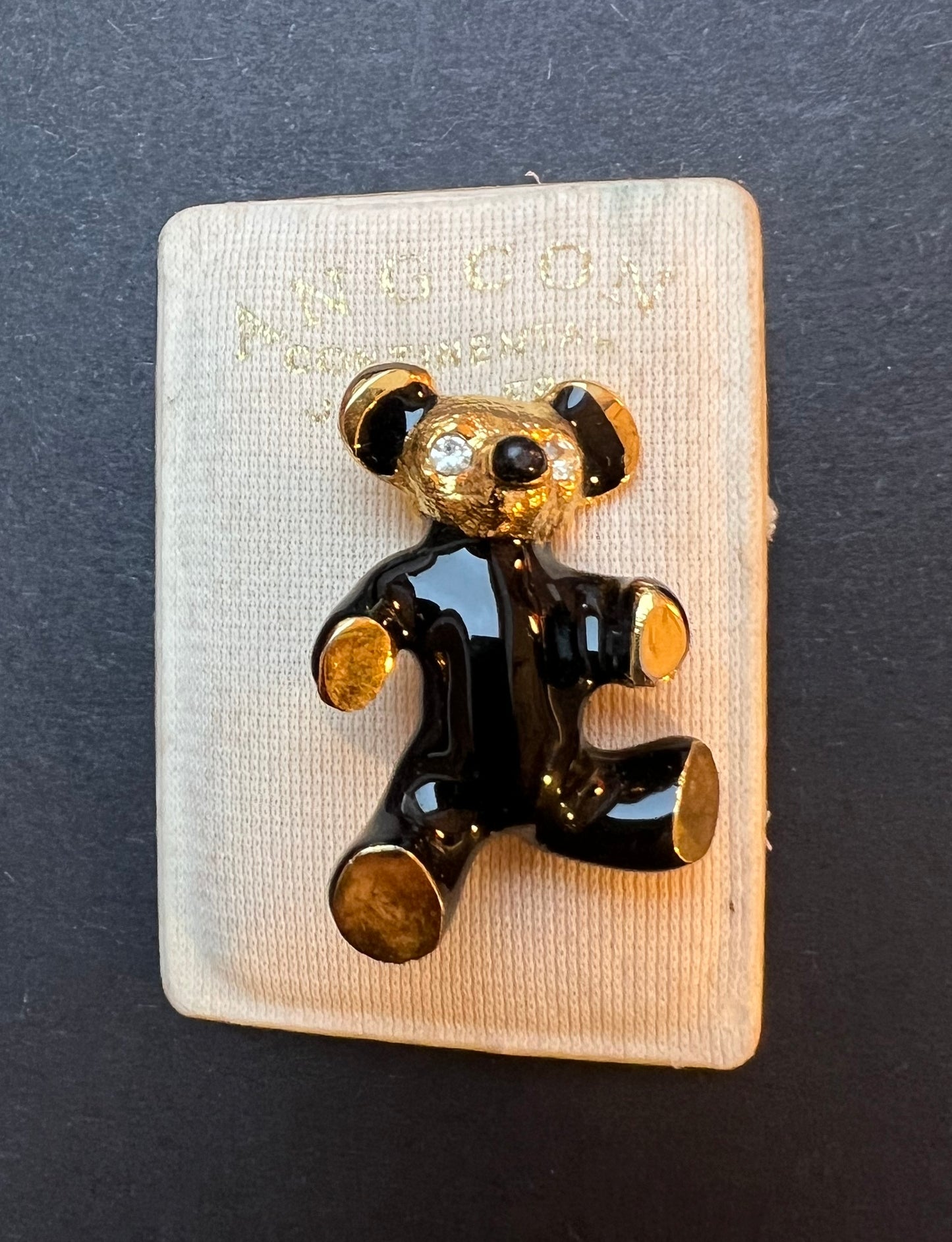 Black Enamel 1980s Teddy Bear Brooch - 4cm Tall