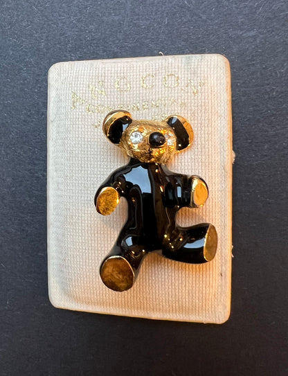 Black Enamel 1980s Teddy Bear Brooch - 4cm Tall